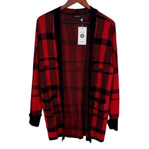 NEW NWT Womens Small Red Plaid Christmas Holiday Knit Sweater Blouse Shirt Top